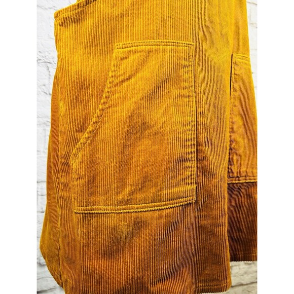 Cotton On Corduroy Overall Short Mini Dress POCKETS Orange Inca Gold Retro SMALL - Picture 6 of 7